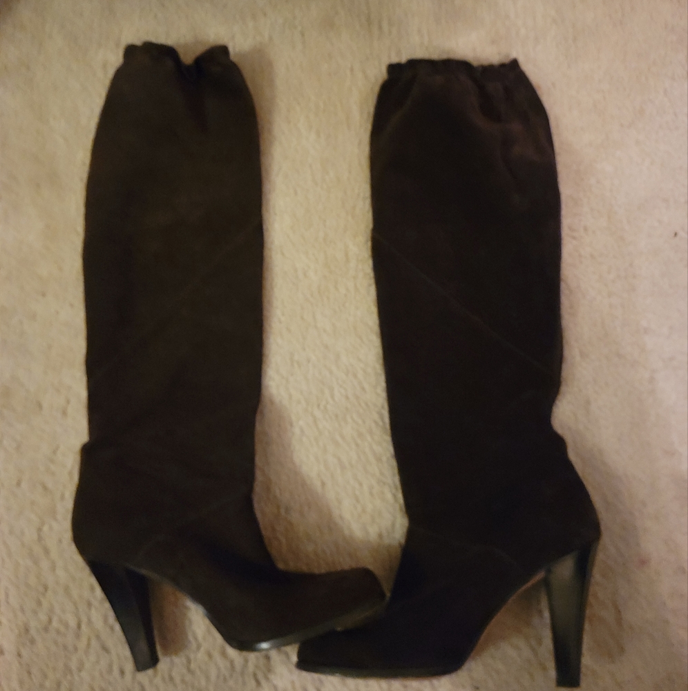 Michael Kors Slouch Brown Suede Leather Tall Heel Boots Size 8m
